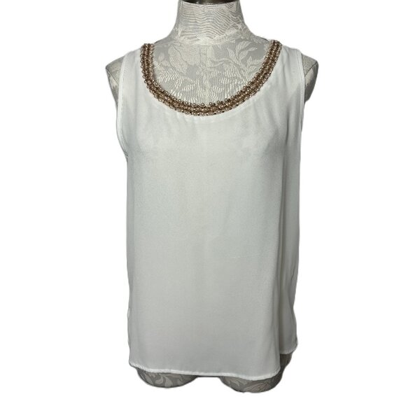 Soprano White Sheer Shell with Jeweled Neckline - Picture 1 of 8